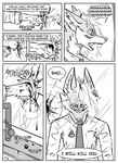 absurd_res angry anthro black_and_white canid canine clothed clothing comic ear_piercing english_text faucet fox hi_res inner_ear_fluff kif_yppreah kifyun2 male mammal mirror monochrome piercing profanity punch screaming simple_background solo sound_effects speech_bubble text tuft