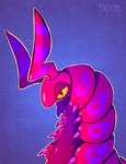 ambiguous_gender antennae_(anatomy) blue_background claws feral grey_outline half-closed_eyes narrowed_eyes outline purple_claws red_body simple_background solo yellow_eyes falvie nintendo pokemon generation_5_pokemon pokemon_(species) scolipede 2013 bust_portrait digital_drawing_(artwork) digital_media_(artwork) portrait shaded