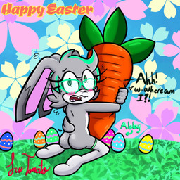 anthro areola blush breasts buckteeth butt carrot dialogue easter_egg eyewear female female_anthro food glasses holiday_message holidays long_ears looking_at_viewer nipples nude open_mouth plant rear_view small_breasts solo tail teeth text tongue vegetable young young_anthro young_female sussytomato easter abby_(sussytomato) lagomorph leporid mammal rabbit 1:1 english_text hi_res