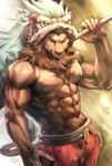 abs anthro belt biceps big_muscles biped bottomwear brown_body brown_eyes brown_fur brown_nose bulge clothed clothing fur looking_at_viewer male muscular muscular_anthro muscular_male pants pecs solo standing topless sky_gomi felid lion mammal pantherine