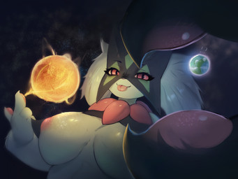 areola breasts earth female fingers fur green_body green_fur interplanetary_macro macro nipples pink_nipples planet planet_dwarfing solo space sun terra_macro ti-suger nintendo pokemon deity generation_9_pokemon meowscarada pokemon_(species) 2023 absurd_res hi_res