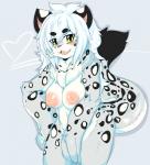 anthro breasts female fur looking_at_viewer nipples nude solo spots white_body white_fur nekonade felid leopard mammal pantherine snow_leopard 2016 absurd_res alternate_version_at_source hi_res