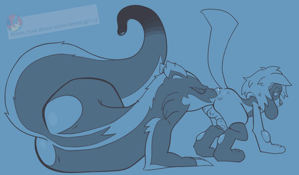 ambiguous_gender ambiguous_rimming ambiguous_rimming_male anal anthro backsack balls big_butt butt cheek_tuft claws duo erection eye_roll eyes_closed facial_tuft fur genitals hair kiss_mark kiss_mark_on_balls kiss_mark_on_butt kiss_mark_on_penis looking_pleasured lying male narrowed_eyes on_side oral penis raised_tail rimming rimming_male sex tail text tuft pinnipip nintendo pokemon pinnip_(pinnipip) badger generation_4_pokemon hybrid mammal mephitid mustelid musteline pokemon_(species) riolu skunk english_text hi_res