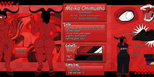 anthro clothing eggamiich male solo text meika_onimusha bovid caprine caprine_demon demon goat_demon mammal absurd_res english_text hi_res model_sheet