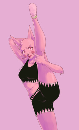 anthro boxers_(clothing) bra cheek_markings clothing eyelashes facial_markings female flexible footwear head_markings holding_leg lips markings nails navel pink_body raised_leg red_eyes red_lips shoes solo sports_bra tuft underwear paisleyrose103 pink_among_blood_red_roses rose_paisley canid canine canis mammal wolf absurd_res hi_res