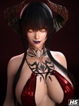 black_hair breasts clothed clothing female hair horn lips lipstick long_hair makeup markings navel not_furry purple_lipstick solo tattoo yellow_eyes hagiwara_studio eliza_(tekken) humanoid 3:4 3d_(artwork) absurd_res digital_media_(artwork) hi_res