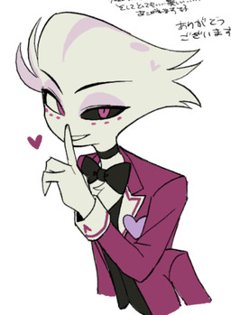 bow_tie butler chest_tuft choker jewelry male necklace shush simple_background solo text tuft white_background enaic31 hazbin_hotel hellaverse angel_dust arachnid arthropod demon humanoid spider hi_res japanese_text translation_request