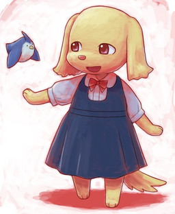 anthro barefoot clothed clothing feet female fur kemono open_mouth open_smile smile solo yellow_body yellow_fur young young_female namu_(nurui_cha) namu's_golden_retriever avian bird canid canine canis domestic_dog mammal 2007