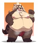 anthro belly blush brown_body bulge clothing humanoid_hands kemono male moobs musk nipples obese obese_male overweight overweight_male simple_background solo underwear kusosensei lifewonders tokyo_afterschool_summoners goemon_(tas) canid canine mammal raccoon_dog tanuki 2021 hi_res