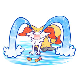 >o< all_fours ambiguous_anthro ambiguous_gender anthro biped blush blush_stickers bodily_fluids broken_object crying digitigrade dipstick_tail excessive_tears eyes_closed food front_view markings open_mouth shrimp_(food) simple_background snout solo tail tail_markings tears annyui0611 nintendo pokemon braixen canid generation_6_pokemon mammal pokemon_(species) 1:1 2023 digital_drawing_(artwork) digital_media_(artwork) full-length_portrait hi_res japanese_description portrait translated_description