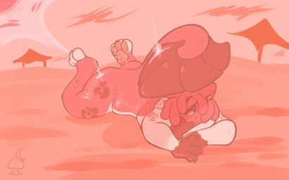 abstract_background ambiguous_gender anthro beach bodily_fluids butt dreadlocks glistening leopard_spots lying nude on_front pawpads solo spots sweat nightspades mythology rye_(nightspades) avian gryphon hybrid mythological_avian mythological_creature 16:10 cel_shading hi_res monochrome shaded widescreen