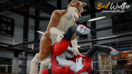 5_fingers anthro anthro_on_anthro athletic balls bench biped black_claws black_nose blue_eyes bodily_fluids brown_body brown_fur claws competition competitive digitigrade duo exercise fight fighting_ring fingers fluffy fur furniture genitals gloves_(marking) gym hair inside light male male/male male_anthro markings nude pawpads paws penile penis public pushing realistic red_body red_fur sex sexercise sexual_competition sexual_fight sport sweat tail weightlifting whiskers white_body white_fur white_whiskers workout red_wulfie mutt_(wagnermutt) red_(red_wulfie) canid canine canis domestic_dog mammal wolf 16:9 3d_(artwork) 4k absurd_res blender_(artwork) blender_cycles_(artwork) digital_media_(artwork) hi_res watermark widescreen