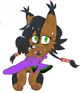 areola black_hair blush bodily_fluids breasts brown_body brown_fur clothing dress feet female fur genitals green_eyes hair nipples simple_background solo sweat vulva white_background icydirtball archie_comics sega sonic_the_hedgehog_(archie) sonic_the_hedgehog_(comics) sonic_the_hedgehog_(series) nicole_the_lynx felid feline lynx mammal hi_res