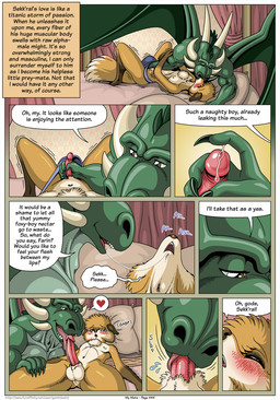 4_poster_bed 5_fingers anthro anthro_pov arm_markings back_spines balls bed bed_sheet bedding biceps biped black_claws blue_eyes blush bodily_fluids border bottomwear brown_body brown_ears brown_eyes brown_fur brown_nose cheek_tuft chest_tuft claws close-up clothed clothed/nude clothed_anthro clothed_male clothing countershade_face countershade_torso countershading curtains detailed_background dialogue digitigrade dipstick_tail duo ears_down erection eyelashes eyes_closed facial_horn facial_tuft feet fellatio finger_claws fingers first_person_view foreskin french_kissing fur fur_markings furniture genital_fluids genitals glans gloves_(marking) green_body green_spines hand_under_clothing handjob head_spines head_tuft heart_symbol horn humanoid_genitalia humanoid_penis inside iris kissing leg_markings licking loincloth loincloth_only looking_at_another looking_at_partner lying male male/male male_anthro male_on_anthro male_pov markings membrane_(anatomy) membranous_wings motion_lines muscular muscular_anthro muscular_male navel neck_spines nipples nude nude_anthro nude_male on_back on_bed onomatopoeia open_mouth oral page_number paws pecs penile penis penis_lick perineum pillow pink_glans pink_penis pivoted_ears precum purple_bottomwear purple_clothing purple_loincloth red_penis romantic romantic_couple saliva saliva_string sex shaking simple_background skinny skinny_anthro skinny_male snout socks_(marking) sound_effects speech_bubble spines spread_wings tail tail_markings tan_balls tan_body tan_fur tan_perineum tear_duct teeth text text_box tongue topless topless_anthro topless_male trembling tuft white_border white_horn white_sclera wings yellow_background geminisaint mythology farin sekk'ral canid canine dragon fox mammal mythological_creature mythological_scalie scalie 2026 comic digital_media_(artwork) english_text hi_res url wallpaper