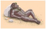 abs anthro balls belly_hair biceps body_hair border chest_hair flaccid flower foreskin genitals green_hair hair hairy hand_on_knee hand_on_leg happy_trail hooves horn knee_up male manly muscular muscular_legs muscular_male navel nipples nude pecs penis plant pubes rock shoulder_hair sleeping solo triceps white_border misaligned kuzma_zolotov bovid caprine mammal mouflon sheep wild_sheep 2016