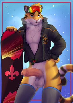 anthro balls biped claws clothed clothed_anthro clothed_male clothing countershade_torso countershading erection fingers front_view fur genitals hair male penis solo standing stripes tail by_dream felid mammal pantherine tiger 2025 digital_drawing_(artwork) digital_media_(artwork) hi_res