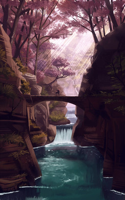 ambiguous_gender bridge creek feral fur grass hair light light_beam multicolored_body multicolored_fur outside plant quadruped rock short_hair shrub solo sunbeam sunlight tail text tree tuft waterfall itsdanfango ansel_(itsdanfango) deer mammal 2017 5:8 absurd_res english_text hi_res