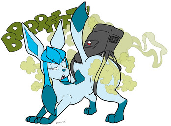 ambiguous_gender ass_up backpack big_butt blue_body butt digitigrade eye_roll eyelashes fart fart_cloud fart_fetish farting_in_container feral green_fart_cloud half-closed_eyes leg_markings markings narrowed_eyes onomatopoeia open_mouth paws pokeball quadruped raised_tail relieved simple_background socks_(marking) solo sound_effects tail text white_background wide_hips existimatio aeie_(colorist) nintendo pokemon eeveelution generation_4_pokemon glaceon pokemon_(species) 2020 colored digital_media_(artwork) hi_res signature female_(lore)