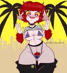 alternative_fashion anthro bikini clothing female fishnet_clothing hair nipples pubes punk red_eyes red_hair solo swimwear two-piece_swimsuit morusaart lola_(alezxee7) bovid caprine mammal sheep absurd_res hi_res