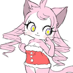 anthro blush breasts cleavage clothed clothing eyelashes female fur hair holidays pink_body pink_fur pink_hair skimpy solo star_pupils whiskers bunnag cat_busters christmas domestic_cat felid feline felis mammal 1:1 digital_media_(artwork)