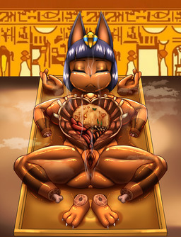 3_toes 5_fingers amputee anthro anus black_hair breasts character_prepared_as_food death disability feet female fingers food genitals gore gore_focus hair meat missing_foot missing_hand nipples quadruple_amputee rice sausage solo toes vulva waynekan animal_crossing nintendo ankha_(animal_crossing) domestic_cat felid feline felis mammal hi_res