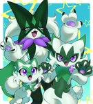 anthro breasts claws female feral green_body group purple_eyes small_breasts trio purrynx queenpurr nintendo pokemon queen_the_meowscarada felid feline floragato generation_9_pokemon mammal meowscarada pokemon_(species) shiny_pokemon sprigatito