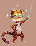 ambiguous_gender anthro biped blue_eyes chibi fur melee_weapon nude sabre_(weapon) smile solo standing stripes weapon dannoitanart felid mammal pantherine tiger hi_res