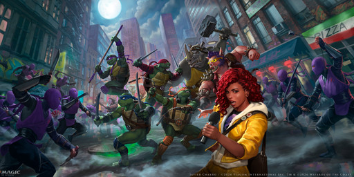 5_fingers action_pose angry anthro belt brown_body brown_skin building city clothed clothed_anthro clothed_female clothed_human clothed_male clothing cloud dagger dark_body dark_skin detailed_background electronics eyewear female fight fingers full_moon glasses green_body grey_body group hair hammer holding_dagger holding_hammer holding_katana holding_melee_weapon holding_microphone holding_nunchaku holding_object holding_sai_(weapon) holding_staff holding_sword holding_tool holding_weapon horn katana light_body light_skin male manhole_cover mask melee_weapon microphone moon muscular muscular_anthro muscular_male night ninja open_mouth outside pose purple_clothing red_hair sai_(weapon) skyscraper staff sword text tools tusks warrior weapon yellow_clothing javier_charro hasbro magic:_the_gathering teenage_mutant_ninja_turtles wizards_of_the_coast april_o'neil bebop casey_jones donatello_(tmnt) leonardo_(tmnt) michelangelo_(tmnt) raphael_(tmnt) rocksteady human mammal reptile rhinoceros scalie suid suine turtle warthog 2026 absurd_res digital_media_(artwork) english_text hi_res official_art brother_(lore) brothers_(lore) sibling_(lore)