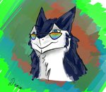 anthro eyewear fur glasses male multicolored_body simple_background solo draim draim_(character) sergal 2020 digital_media_(artwork) headshot_portrait hi_res portrait