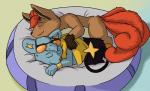 ambiguous_gender duo eyewear sleeping oscar_the_purrloin nintendo pokemon fan_character jaki-kun_(character) sabi_(character) generation_1_pokemon generation_4_pokemon pokemon_(species) shinx vulpix