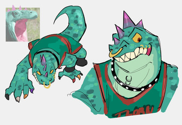 all_fours anthro basketball_uniform black_clothing black_footwear black_shoes bottomwear clothed clothing collar facial_piercing footwear green_body green_bottomwear green_clothing green_scales green_shirt green_shorts green_topwear head_spikes male mouth_piercing multicolored_claws muscular muscular_anthro muscular_male neck_piercing nose_piercing piercing purple_spikes scales shirt shoes shorts simple_background solo spikes spikes_(anatomy) sportswear studded_collar studs topwear uniform white_background yellow_sclera neesaig goat_(movie) sony_corporation sony_pictures modo_olachenko komodo_dragon lizard monitor_lizard reptile scalie 2025 digital_media_(artwork) hi_res