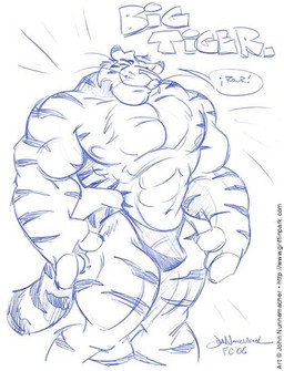 anthro big_muscles big_pecs bulge clothed clothing dialogue flexing flexing_bicep flexing_both_biceps fur hair huge_muscles huge_pecs jockstrap jockstrap_only male muscular muscular_anthro muscular_arms muscular_male muscular_thighs navel pecs solo speech_bubble standing striped_body striped_fur stripes tail text thigh_up three-quarter_view toony topless underwear underwear_only cooner unnamed_character felid mammal pantherine tiger 2006 artist_name blue_and_white dated english_text full-length_portrait handwritten_text hatching_(art) line_art monochrome portrait shaded signature url