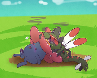 balls bodily_fluids duo erection fumes genitals licking licking_another licking_partner male male/male penis poison saliva tongue argon_vile nintendo pokemon generation_1_pokemon generation_4_pokemon pokemon_(species) vileplume yanmega hi_res