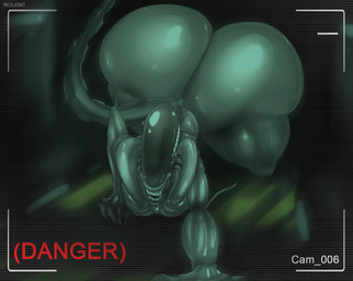 ambiguous_gender big_butt black_body blurred_background butt camera_view crawling eyeless huge_butt long_head not_furry sharp_teeth solo tail teeth text thick_thighs wide_hips nicolaowo alien_(franchise) alien xenomorph 2025 english_description english_text hi_res