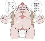 anthro asian_clothing balls belly big_belly clothing east_asian_clothing fundoshi genitals japanese_clothing kemono male moobs nipples overweight overweight_male scar solo text underwear white_clothing white_fundoshi white_underwear sigenoya takotyutyu mammal suid suina sus_(pig) wild_boar 2024 hi_res japanese_text