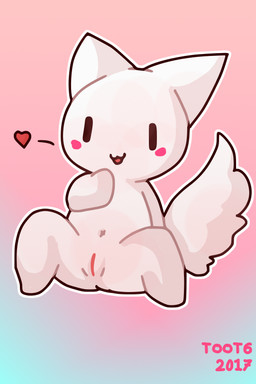 anthro biped blush female fluffy fluffy_tail fur genitals heart_reaction heart_symbol looking_at_viewer monotone_body monotone_fur nude open_mouth presenting semi-anthro simple_background sitting smile solo spread_legs spreading tail vulva white_body white_fur nattya toot siro_(nattya) felid mammal 2017 2:3 dated