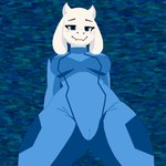 anthro blue_bodysuit blue_clothing blue_eyes blue_skinsuit blush blush_lines bodysuit camel_toe clothing female floppy_ears horn looking_at_viewer nipple_outline skinsuit smile solo tight_clothing zero_suit anxietyfilledfluf deltarune metroid nintendo undertale_(series) toriel bovid caprine goat mammal