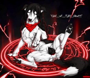 4_toes anatomically_correct anatomically_correct_anus anatomically_correct_genitalia animal_genitalia animal_vulva anus black_background black_body black_fur black_vulva canine_genitalia canine_vulva dialogue feet female feral fur genitals kerchief looking_at_viewer magic magic_circle multicolored_body multicolored_fur occult_symbol pawpads paws pentagram red_kerchief shaggy_fur simple_background solo spread_legs spreading symbol talking_feral text toes two_tone_body two_tone_fur vulva white_body white_eyes white_fur truegrave9 fullmetal_alchemist dizfoley nina_tucker border_collie canid canine canis chimera collie domestic_dog herding_dog hybrid mammal pastoral_dog sheepdog tucker_chimera_(fma) 2020 english_text hi_res