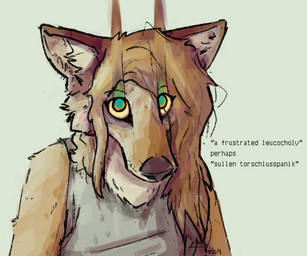 anthro clothing eyebrows eyelashes female fur hair shirt solo tank_top text topwear vent_art vanillayote rain_(vanillayote) canid canine canis coyote mammal 2024 english_text trans_(lore) trans_woman_(lore)