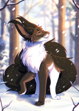 ambiguous_gender brown_body brown_fur brown_tail countershade_fur countershade_torso countershading feet feral front_view fur inner_ear_fluff open_mouth open_smile outside plant quadruped smile snow snowing solo standing tail teeth toes tongue tree tuft winter bloominglynx caracal caracal_(genus) felid feline mammal 2025 absurd_res digital_media_(artwork) hi_res