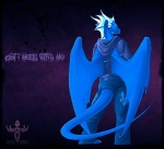 anthro blue_body blue_scales clothing horn male membrane_(anatomy) membranous_wings scales solo tail text wings pechschwinge european_mythology mythology dragon mythological_creature mythological_scalie scalie western_dragon 2009 english_text