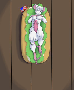 american_flag anthro balls big_balls big_penis bread erection feet flag flag_(object) food fur genitals hair holidays hot_dog huge_balls in_food lettuce looking_at_viewer male micro nude penis plant smile solo toes united_states_of_america vegetable wide_hips dirk_aukea_(artist) 4th_of_july dirk_aukea mammal mouse murid murine rodent digital_media_(artwork) hi_res