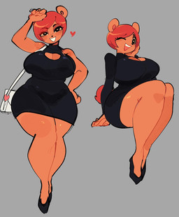 anthro bent_legs big_breasts biped black_clothing black_footwear black_high_heels breasts clothed clothed_anthro clothed_female clothing dress female flats_(shoes) fluffy fluffy_tail footwear front_view fupa grey_background hair hand_on_cheek hand_on_head heart_eyes heart_symbol high_heels huge_breasts legs_together looking_at_viewer minidress multiple_poses one_eye_closed open_mouth orange_body pose purse purse_over_shoulder red_hair red_heart red_tail rough_lines shoes short_hair simple_background sitting slightly_chubby slightly_chubby_anthro slightly_chubby_female smile smiling_at_viewer solo tail thick_thighs translucent translucent_hair voluptuous_anthro voluptuous_female white_purse wide_hipped_anthro wide_hipped_female wide_hips dddddancerrrrrs bear mammal 2022 digital_drawing_(artwork) digital_media_(artwork) hi_res