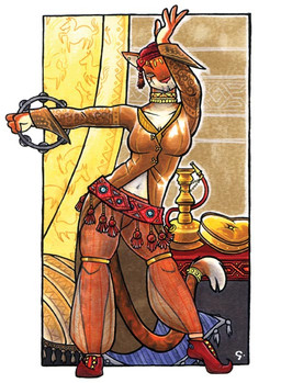 4_fingers accessory anthro biped breasts clothed clothing cushion dancing dipstick_tail ear_piercing female fingers footwear front_view fully_clothed fur furgonomics harem harem_outfit holding_musical_instrument holding_object hookah jewelry looking_at_viewer markings multicolored_tail musical_instrument orange_body orange_fur percussion_instrument piercing pink_nose pose raised_arm ring shoes solo standing tail tail_accessory tail_jewelry tail_markings tail_ring tambourine translucent translucent_clothing white_body white_fur chris_goodwin felid mammal pantherine tiger
