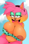 alternative_fashion anthro areola areola_slip bare_shoulders big_breasts bottomless breasts cleavage clothed clothing ear_piercing ear_ring female gyaru huge_breasts j-fashion piercing ring_piercing solo tsuyome berkthejerk sega sonic_the_hedgehog_(series) amy_rose eulipotyphlan hedgehog mammal 2023 hi_res