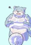 anthro belly blush bodily_fluids bottomless clothed clothing convenient_censorship electric_fan kemono male navel overweight overweight_anthro overweight_male scar shirt solo sweat tank_top topwear argent_cookie lifewonders tokyo_afterschool_summoners moritaka_(tas) canid canine canis domestic_dog mammal hi_res