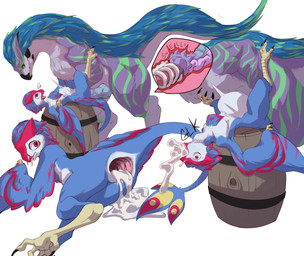 4_toes animal_genitalia anisodactyl anthro anthro_on_feral anus barrel beak bestiality bodily_fluids butt cloaca cloacal cloacal_penetration cum cum_in_ass cum_in_mouth cum_inflation cum_inside cum_through duo excessive_cum excessive_genital_fluids feathered_wings feathers feet feral gaping gaping_anus gaping_cloaca genital_fluids genitals horn inflation knot knotted_penis larger_feral larger_male male male/male male_anthro male_feral male_on_anthro male_on_feral penetration penis presenting presenting_hindquarters rib_cage size_difference smaller_anthro smaller_male smaller_penetrated spine tail toes wings x-ray_view chalk_outline capcom monster_hunter mythology phi_(nyctibius) avian bird_wyvern dragon mythological_creature mythological_scalie nevrean scalie seikret hi_res