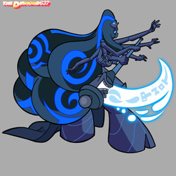 2_faces 8_arms blue_eyes blue_hair clothing cloven_hooves curly_hair digitigrade female fusion hair hooves markings melee_weapon multi_arm multi_face multi_limb not_furry polearm rock scythe solo text weapon thediamond637 cartoon_network steven_universe blue_sheen_obsidian_(thediamond637) fan_character alien alien_humanoid elemental_creature gem_(species) gem_fusion humanoid mineral_fauna obsidian_(gem_species) rock_creature 1:1 digital_media_(artwork) english_text hi_res