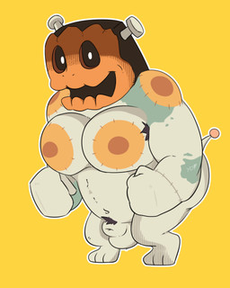 animal_genitalia armpit_hair balls belly belly_hair big_chest big_muscles body_hair fangs food for_a_head fruit fur genitals green_spots hair humanoid_genitalia looking_at_viewer male markings musclegut muscular muscular_male nails navel nude obese obese_male open_mouth orange_body overweight overweight_male patch_(marking) pecs pink_tail plant pubes pumpkin pumpkin_head sheath simple_background smile solo spots spotted_body tail teeth thick_thighs white_body yellow_omen deltarune undertale_(series) jackenstein darkner humanoid mammal monster object_head patchwork_creature 2025 4:5 colored digital_drawing_(artwork) digital_media_(artwork) full-length_portrait hi_res portrait shaded signature