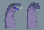 breath feral grey_body grey_scales imminent_vore in_mouth larger_pred long_neck neck_bulge on_tongue open_mouth oral_vore scales simple_background size_difference swallowing tongue vore da~blueguy don_bluth the_land_before_time grandpa_longneck brontosaurus dinosaur diplodocid humanoid prehistoric_species reptile sauropod sauropodomorph scalie 2023 sequence